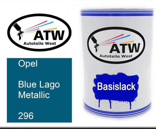 Opel, Blue Lago Metallic, 296: 500ml Lackdose, von ATW Autoteile West.